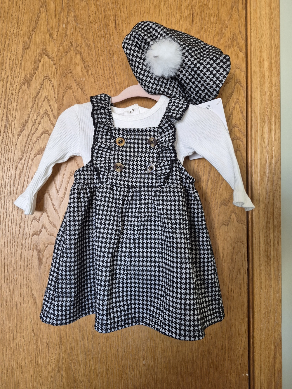 Rachel Zoe Black and White Houndstooth Kids Matching Set with Pom Hat
